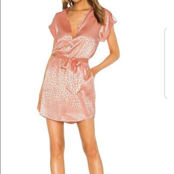 Joie Dresses & Skirts - Joie Daran Pink Jacquard Leopard Print Satin Mini Shirt Shift Dress Small